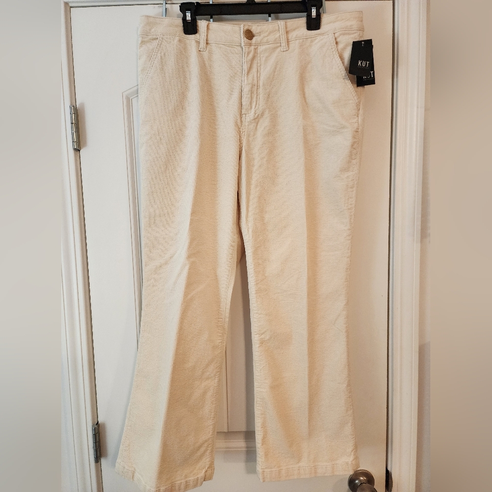 Kut From The Kloth Women's Cream Corduroy Pants NWT $109 Size 16 Minimalist